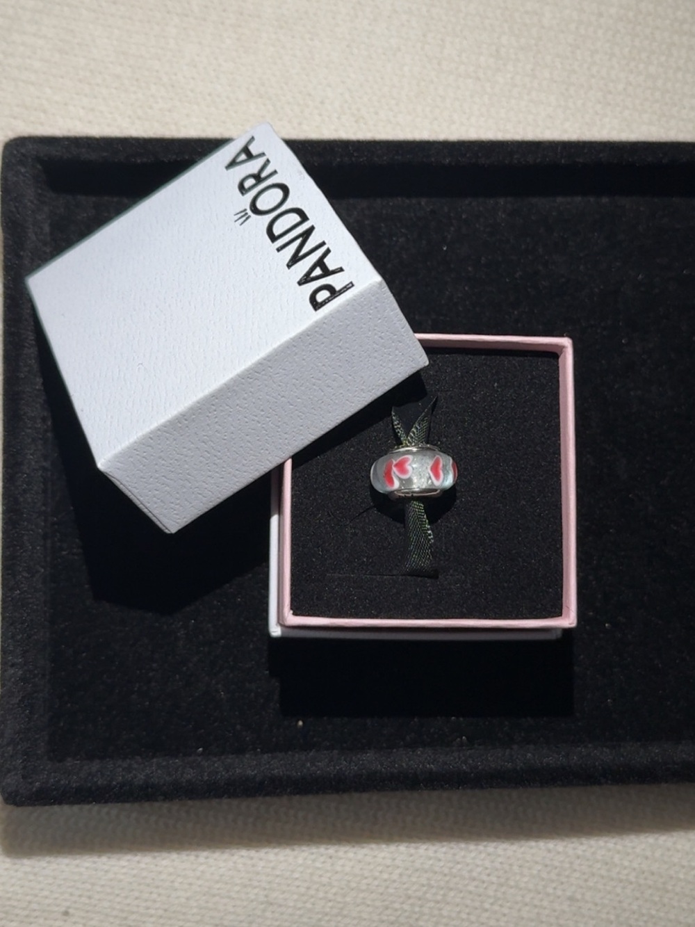 Pandora Silver Charm with Pink Heart Accents